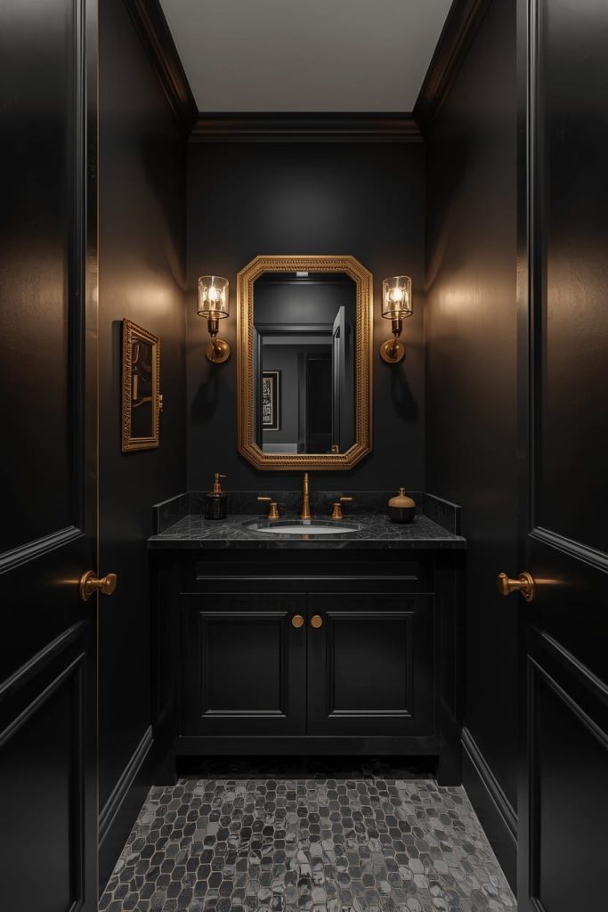Luxury Powder Room with Gold Fixtures