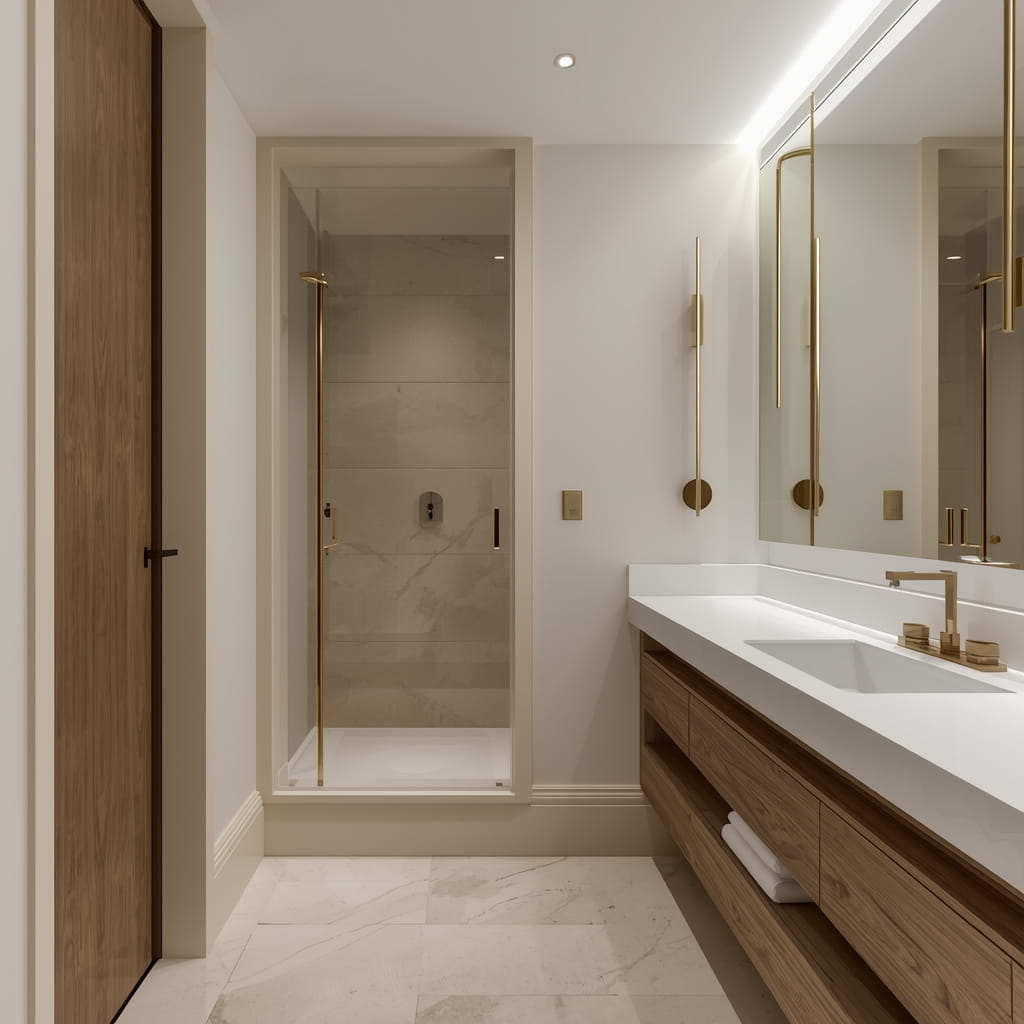Modern Luxury Powder Room with Statement Lighting