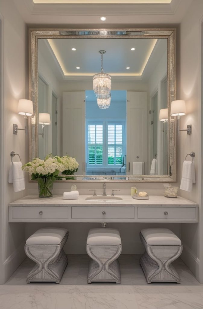 Oversized Powder Room Mirror for a Bold Statement