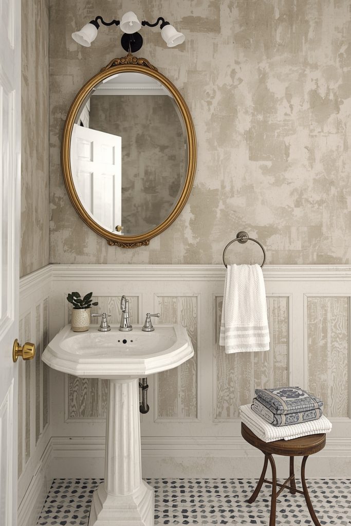 Retro Powder Room Ideas with Checkerboard Flooring
