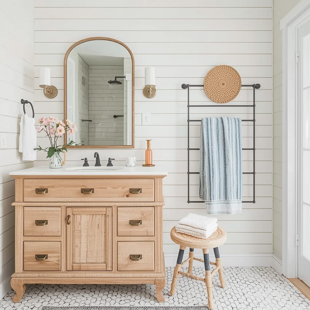 Shiplap Half Bathroom with Wallpaper Combo