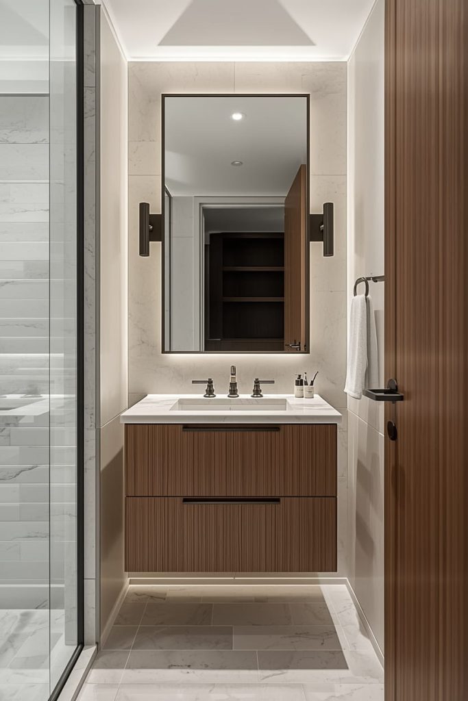 Small Luxury Powder Room with Statement Mirror