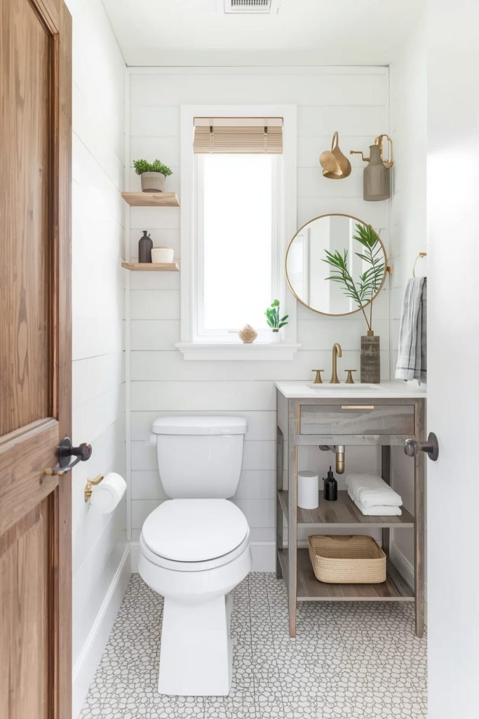 Small Shiplap Half Bathroom with Floating Vanity