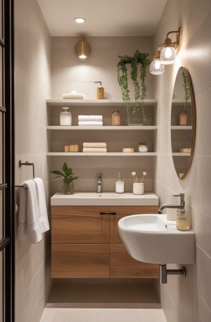 Space-Saving Powder Room Ideas with Floating Storage