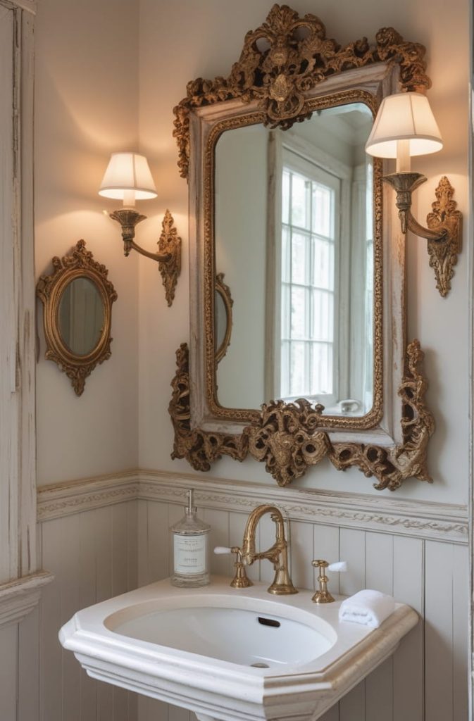 Vintage Half Bathroom Ideas with Patterned Tiles