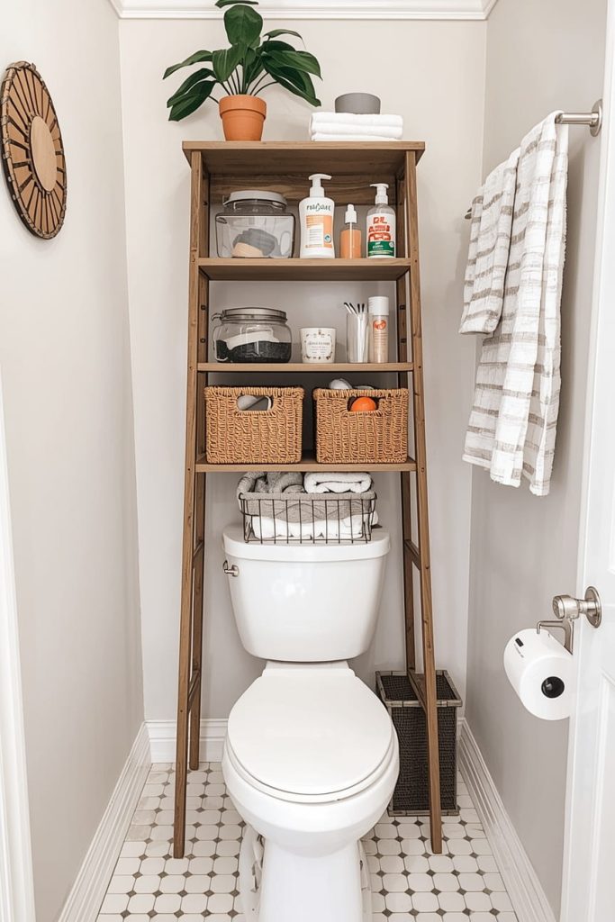 Wall-Mounted Shelves Above the Toilet
