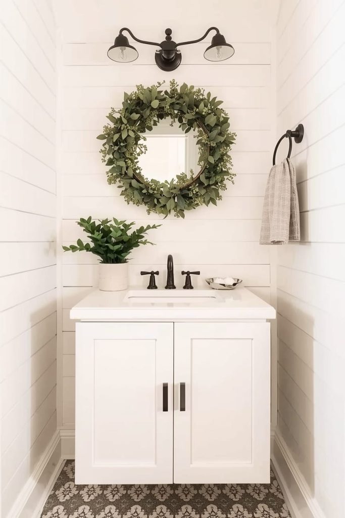 White Shiplap Half Bathroom for a Bright & Airy Look