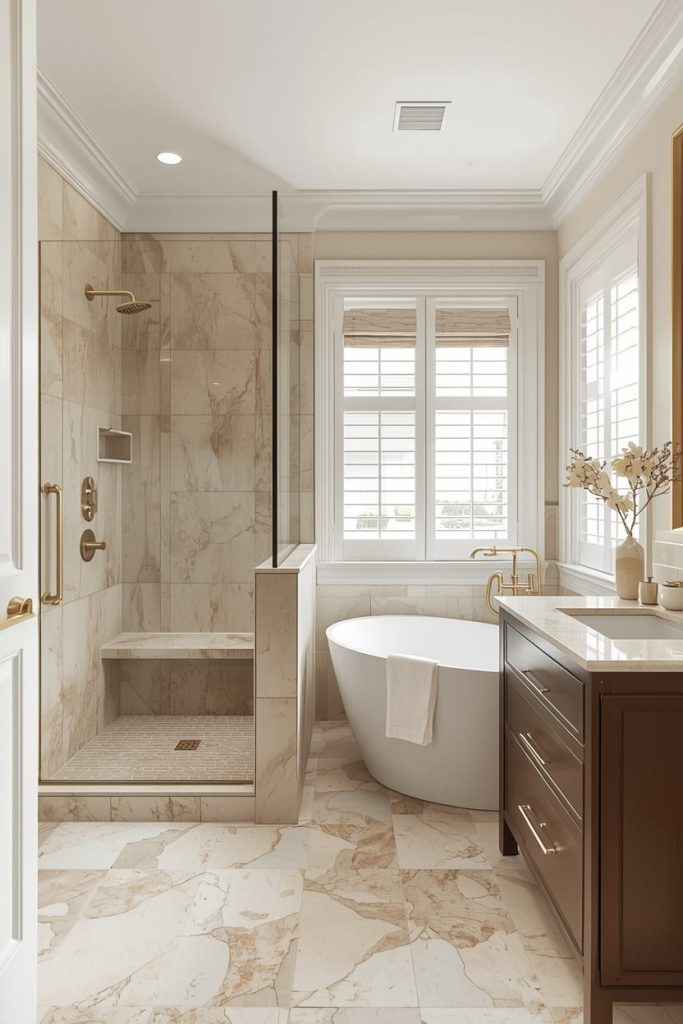 Beige Tile Shower with Textured Tiles