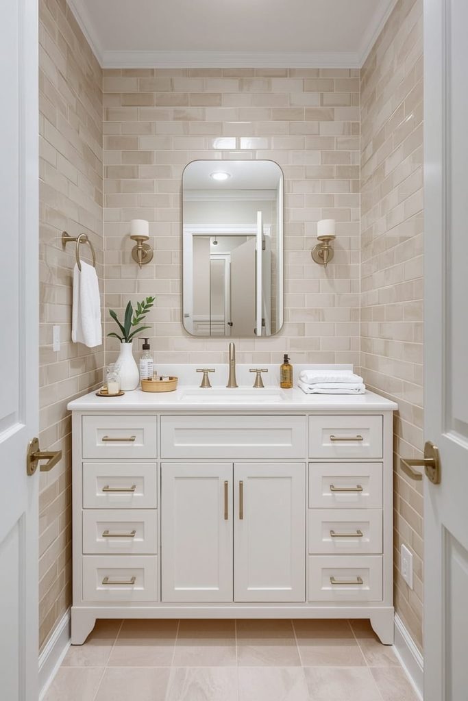 Beige and Gold Bathroom Design