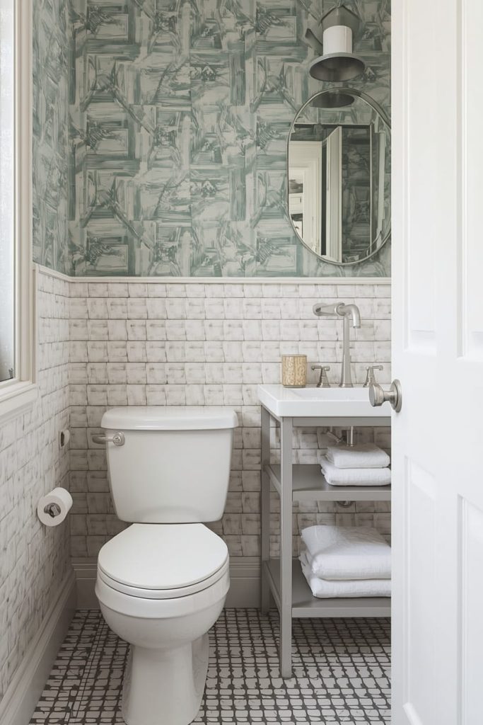 Black and White Checkerboard Vintage Bathroom Tiles