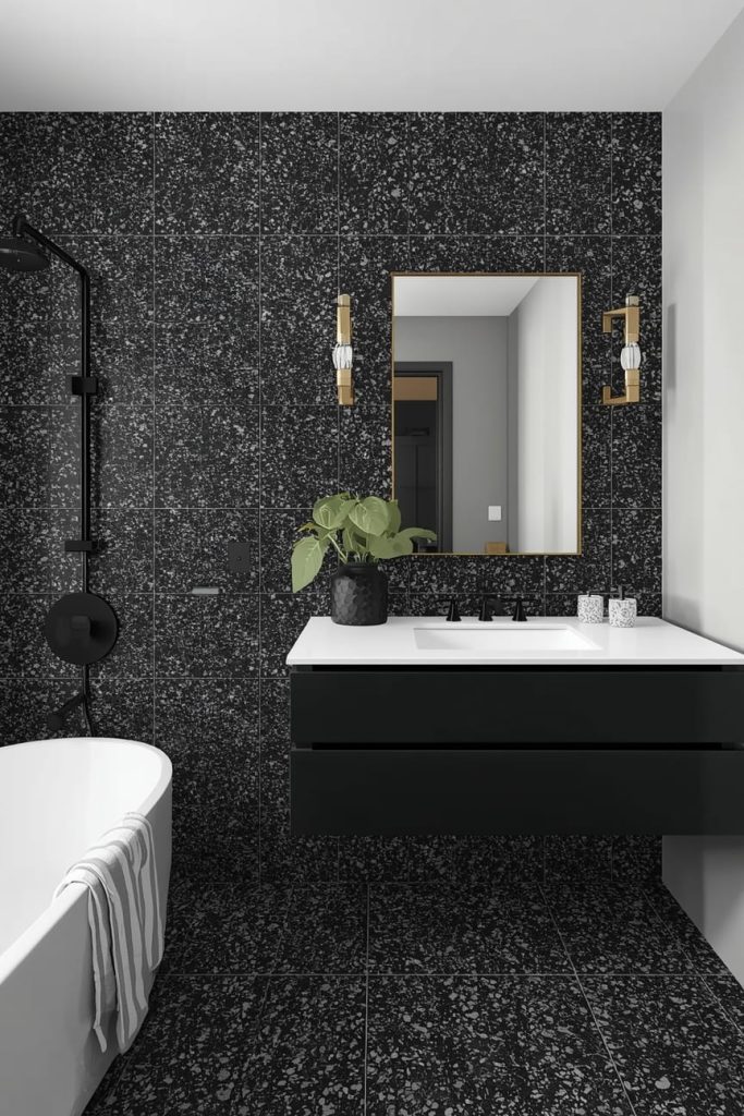 Black and White Geometric Tile Bathroom (Bold Modern Design)
