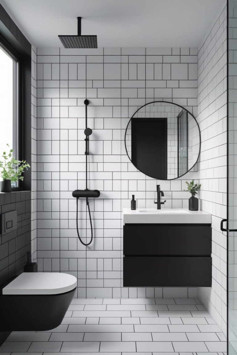 Black and White Marble Tile Bathroom (Luxury Look)