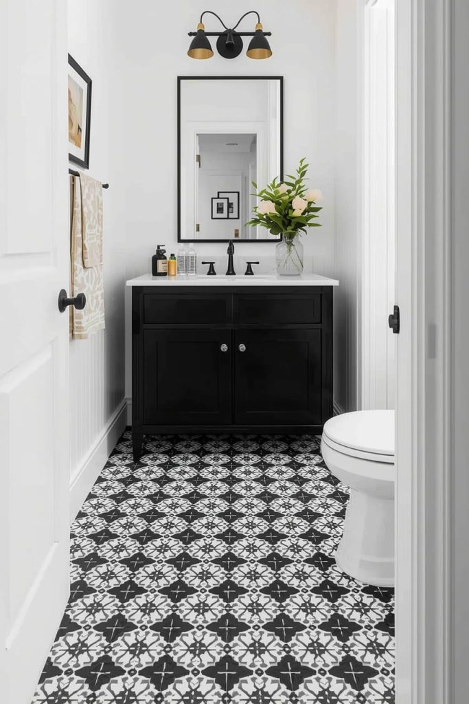 Black and White Penny Tile Bathroom (Vintage Charm)