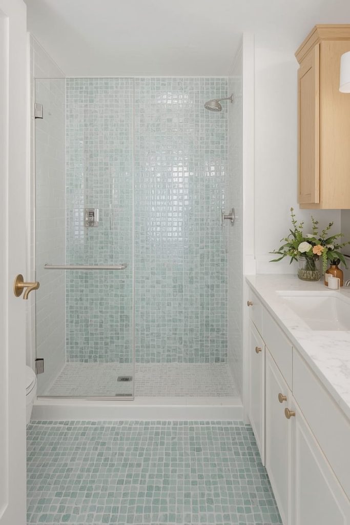 Blue Coastal Subway Tile Bathroom