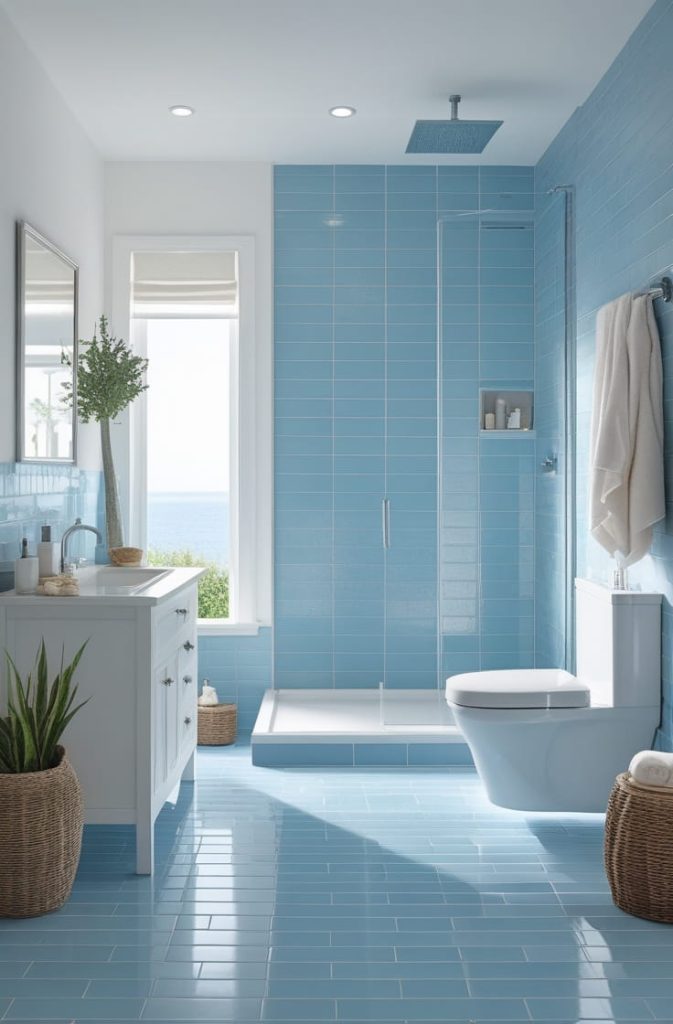 Blue Tile Bathroom with Gold Fixtures for Luxury