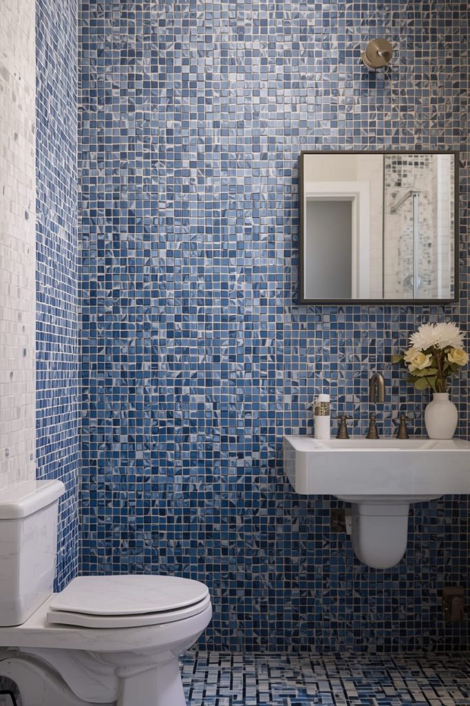 Blue and White Tile Bathroom for a Timeless Combination