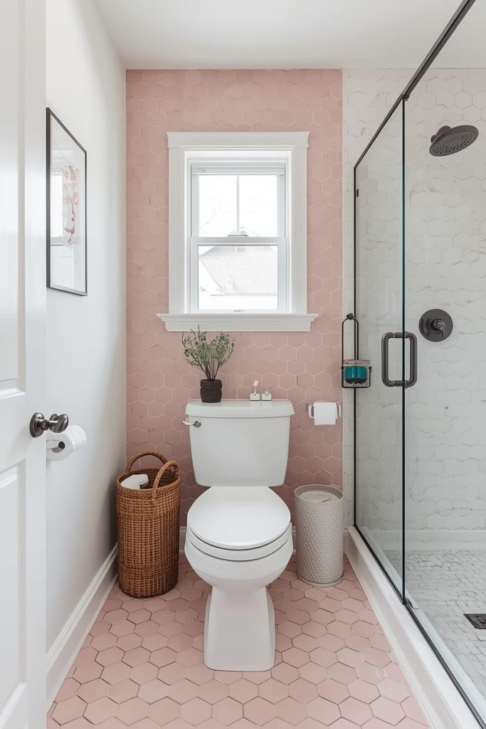  Blush Pink Subway Tile Bathroom Ideas