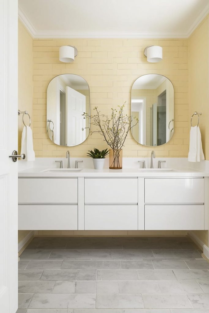 Bold Yellow Patterned Tile Bathroom