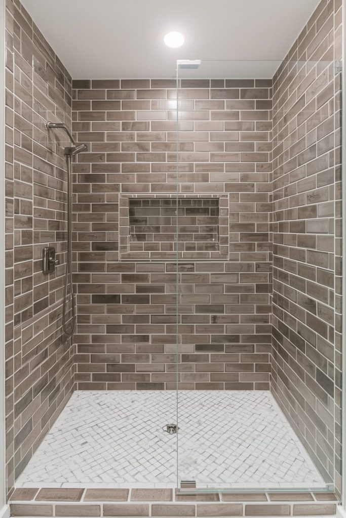 Brown and White Bathroom Tiles for Timeless Contrast