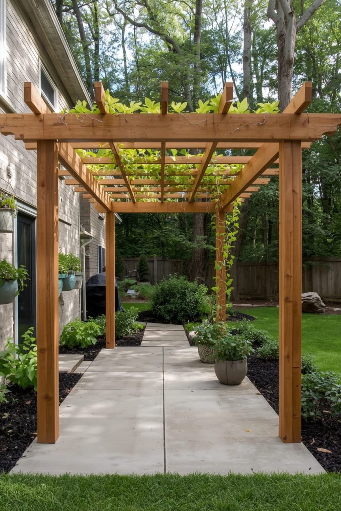 Concrete Slab Patio with Pergola and Vertical Garden