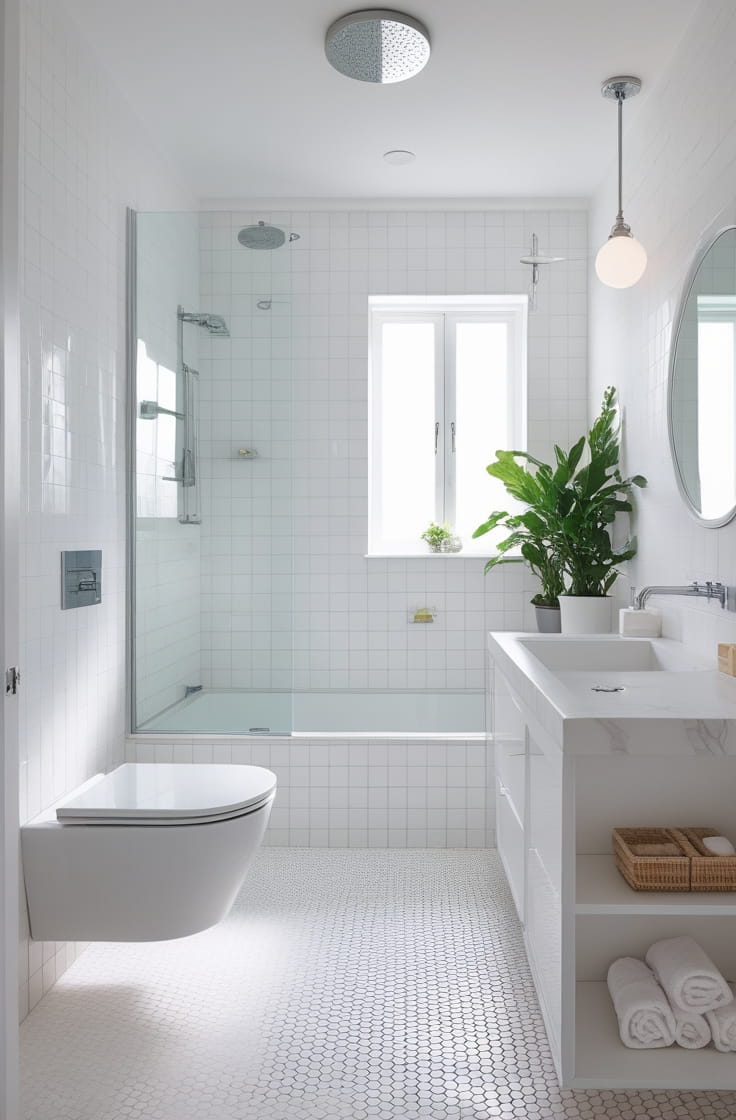 Modern White Tile Bathroom Ideas with Black Fixtures