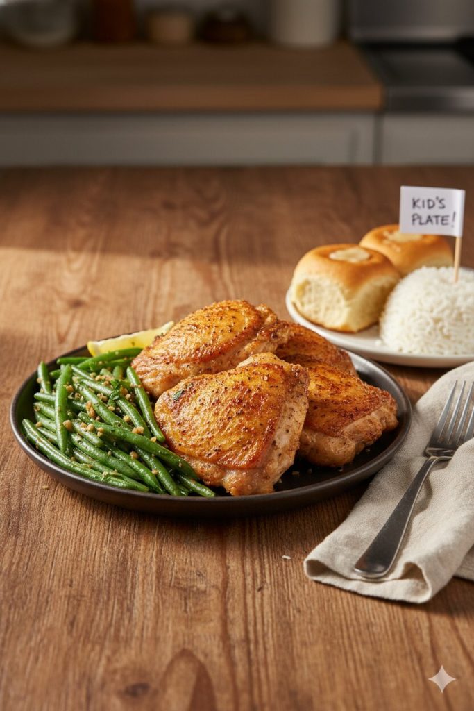 Crispy Air Fryer Chicken Thighs with Garlic Butter Green Beans