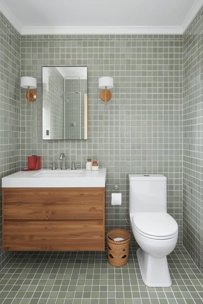 Emerald Green Tile Bathroom Accent Wall