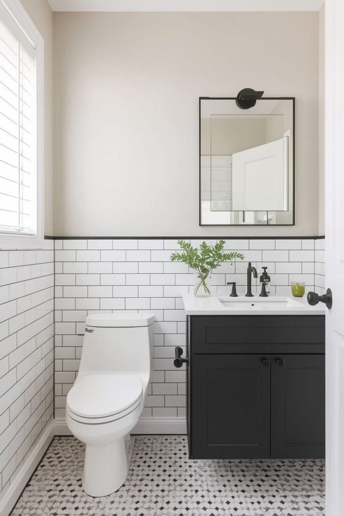 Farmhouse Half Wall Tile Bathroom