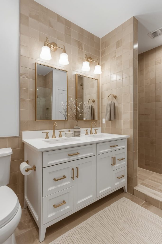 Farmhouse Tan Tile Bathroom