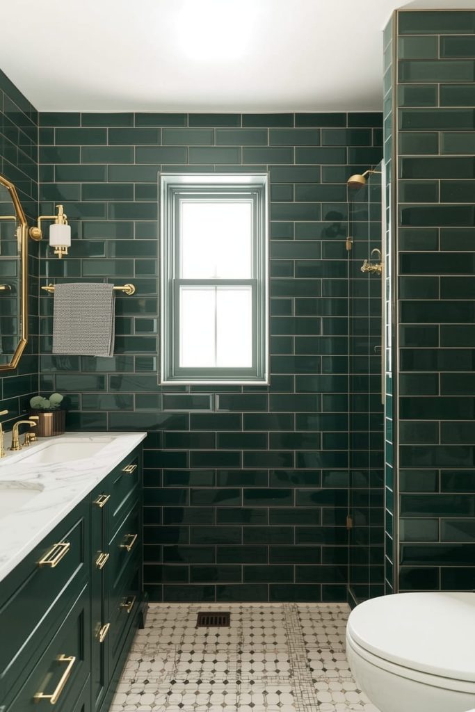 Forest Green Tile Shower Bathroom