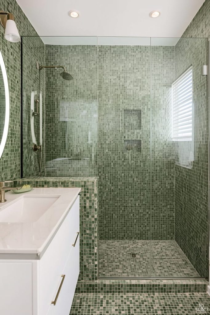 Green Hexagon Tile Bathroom Floor