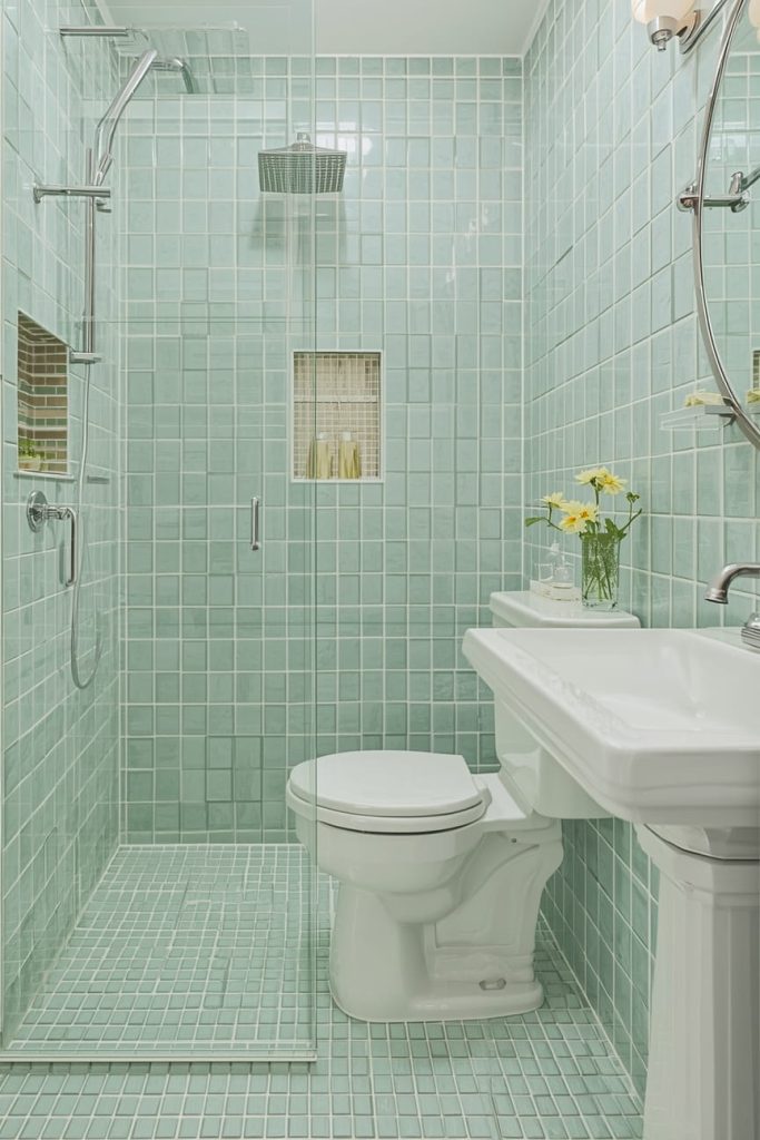 Green Penny Tile Bathroom Floor