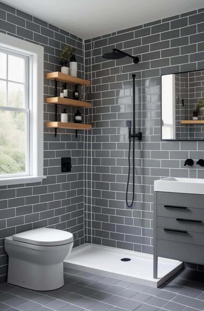 Grey Tile Bathroom Accent Wall