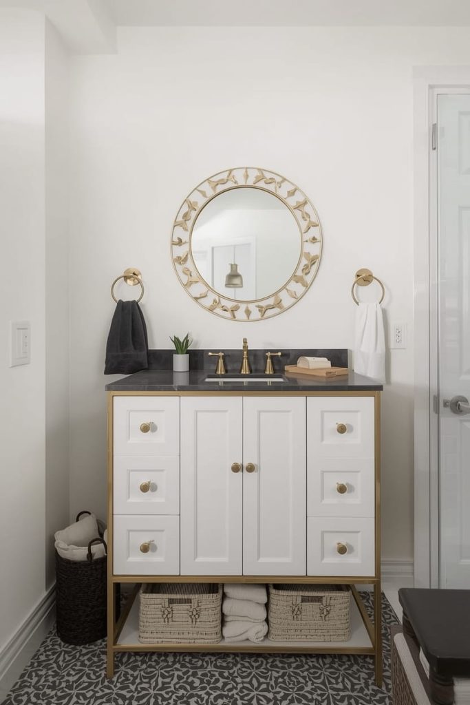 Half Wall Tile Bathroom with Border Trim