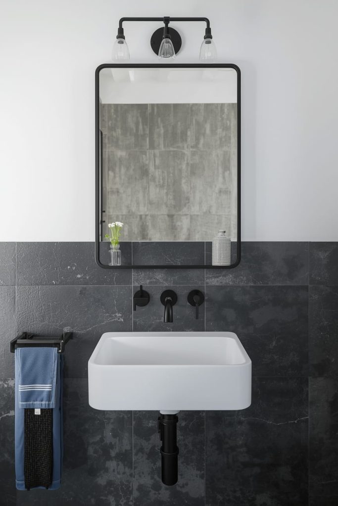 Industrial Half Wall Tile Bathroom