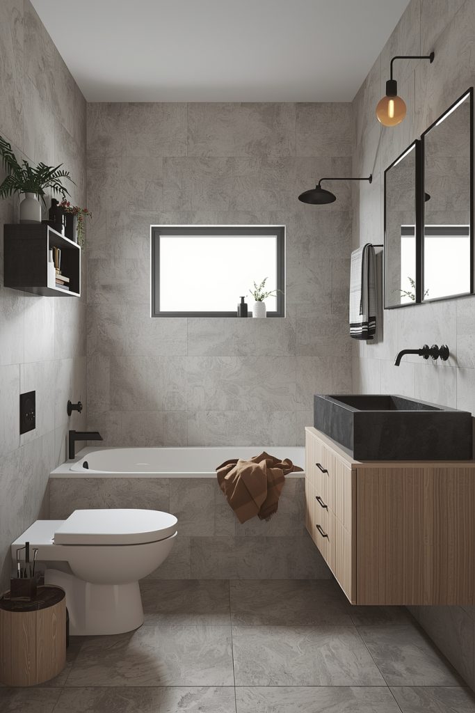 Large Format Gray Tiles for a Modern Neutral Bathroom
