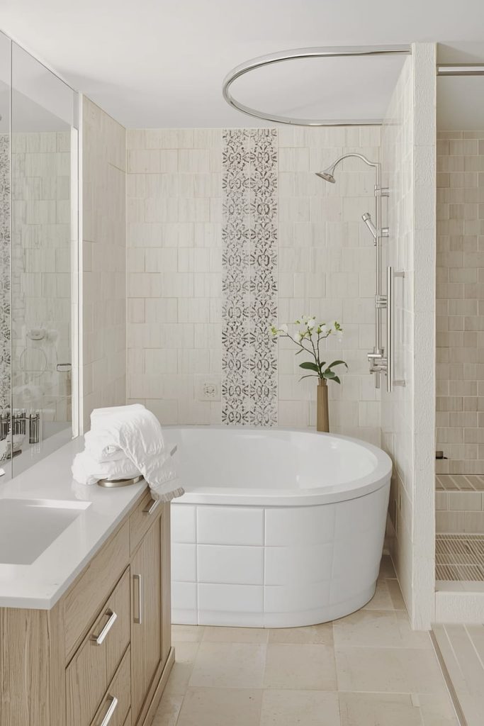 Large Format Tile Bathroom With Bathtub