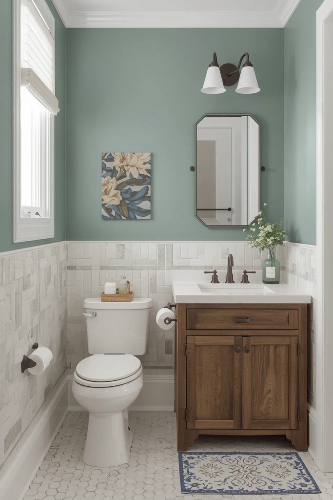 Marble Half Wall Tile Bathroom Design