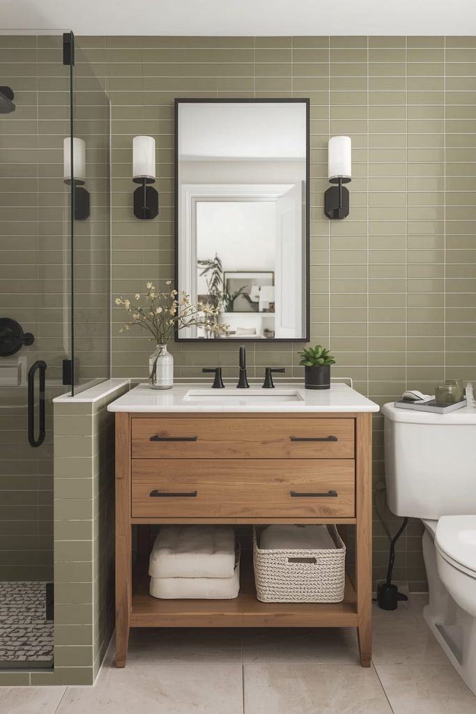 Modern Green Tile Bathroom Wall