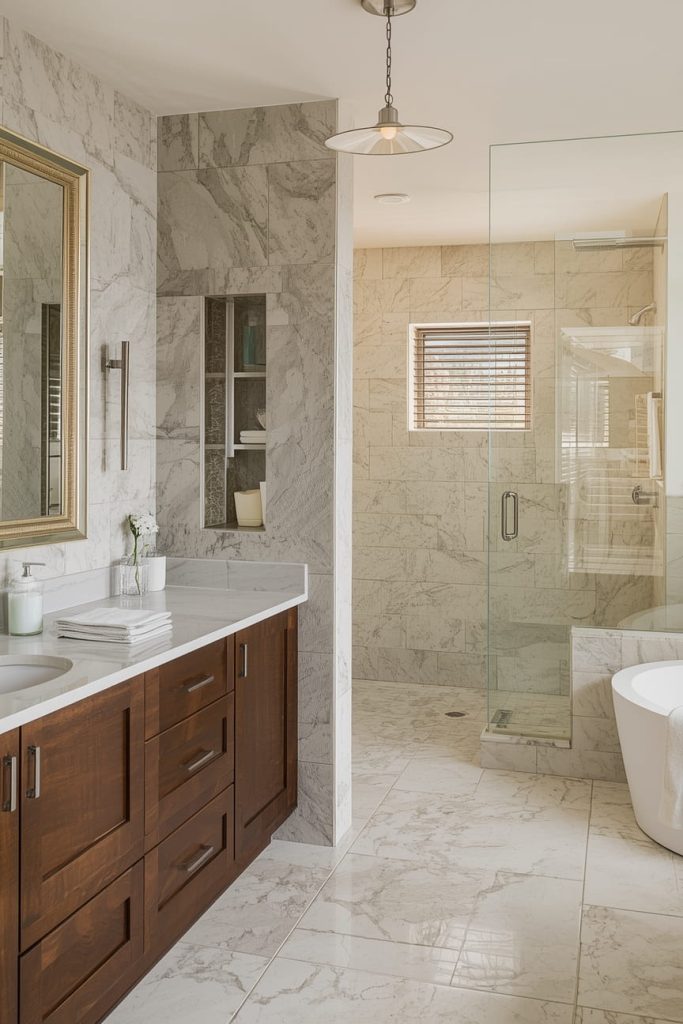 Modern Master Bathroom Tile Ideas with Large Format Tiles