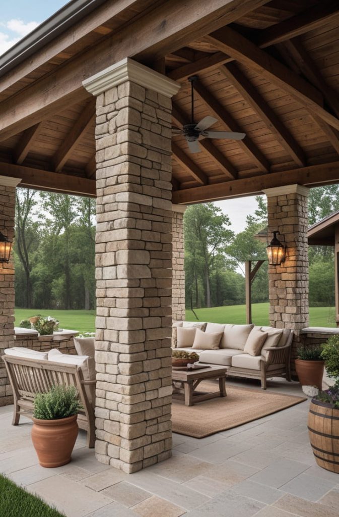 Modern Rustic Covered Patio Ideas with Metal Roof Accent