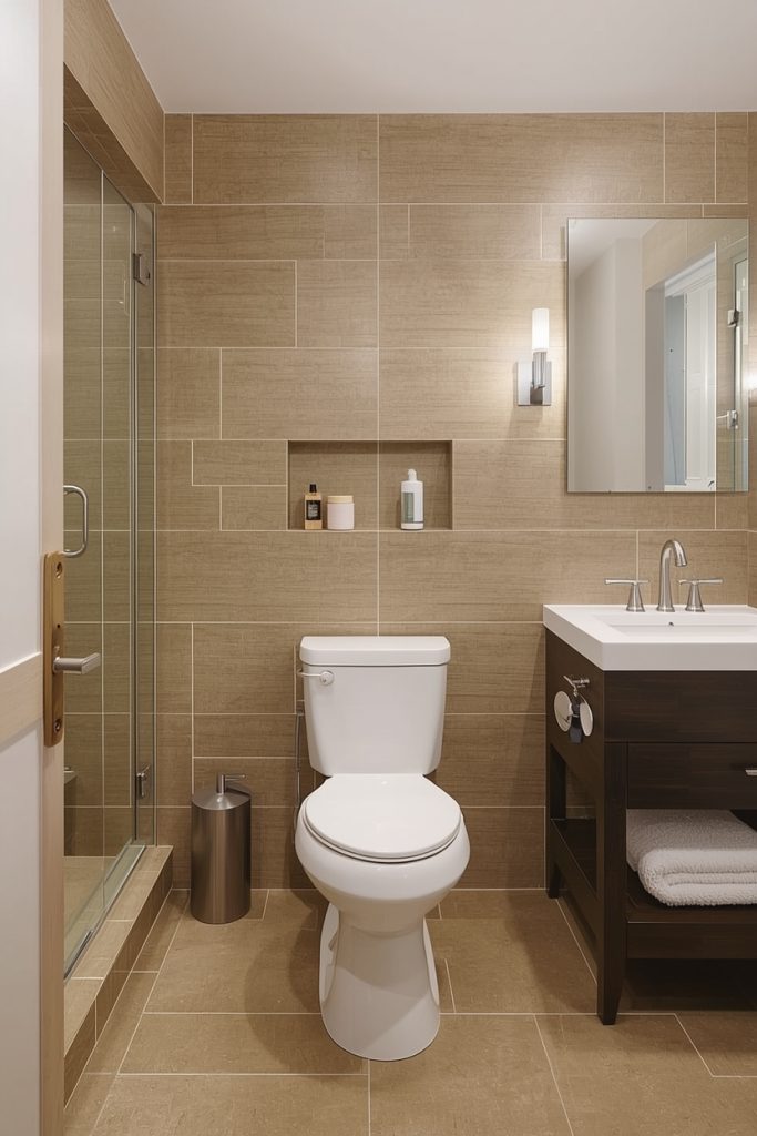 Modern Tan Tile Bathroom Ideas