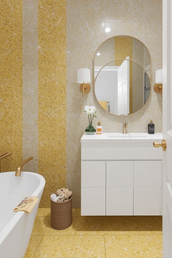 Mustard Yellow Bathroom Tile Accent Wall