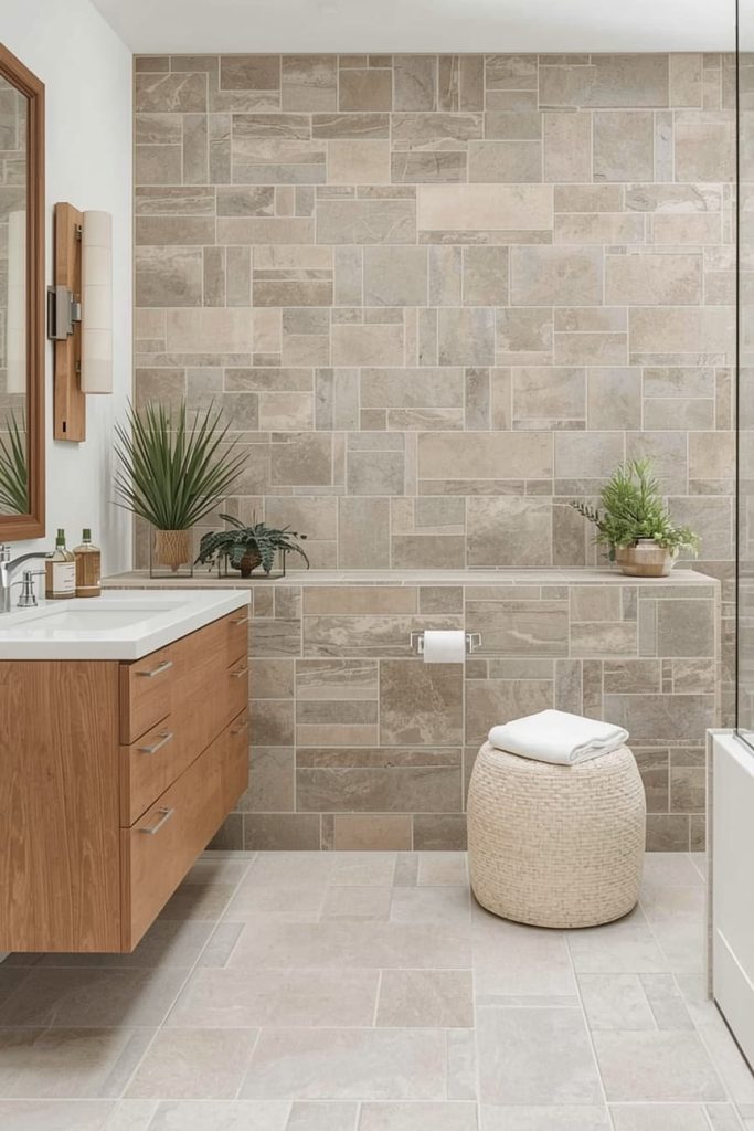 Neutral Stone Tiles for Natural Bathroom Design
