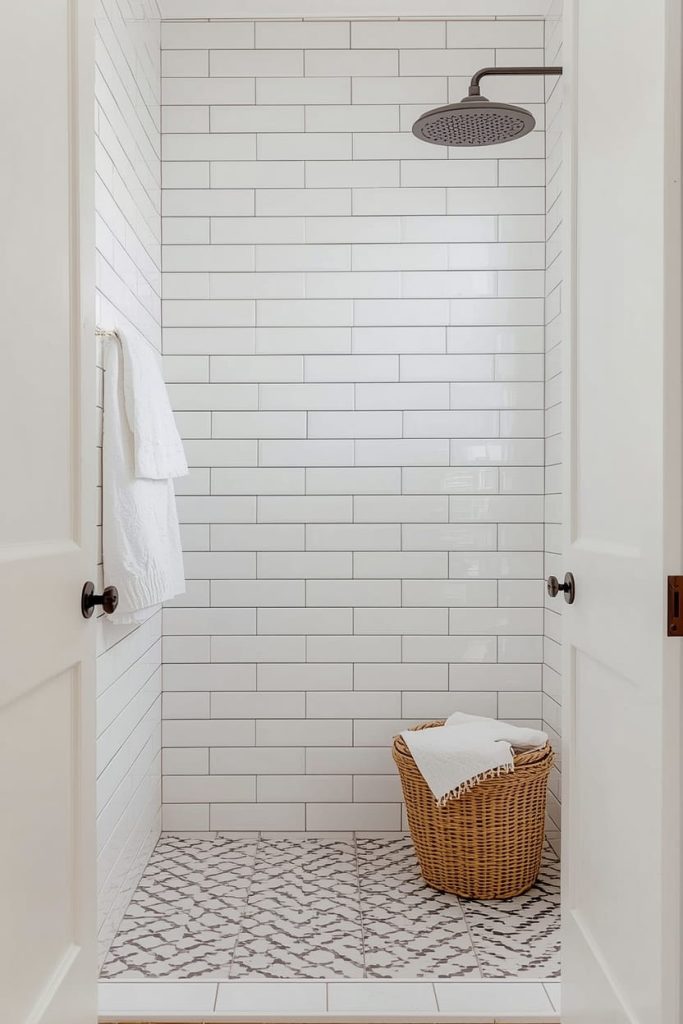 Penny Tile Farmhouse Bathroom