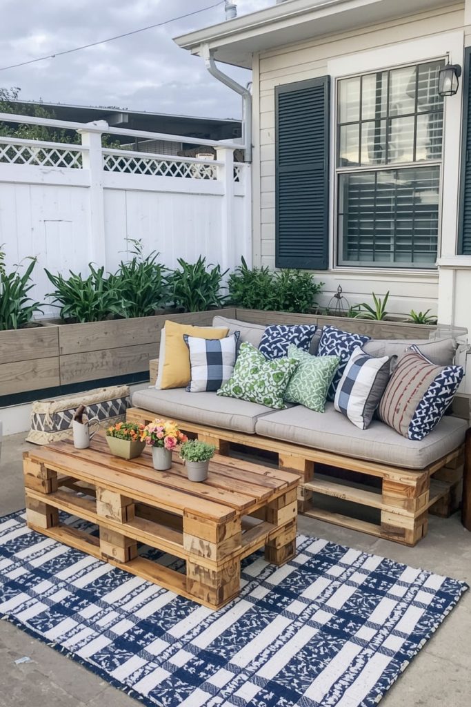 Rustic Covered Patio Ideas with Farmhouse Dining Setup