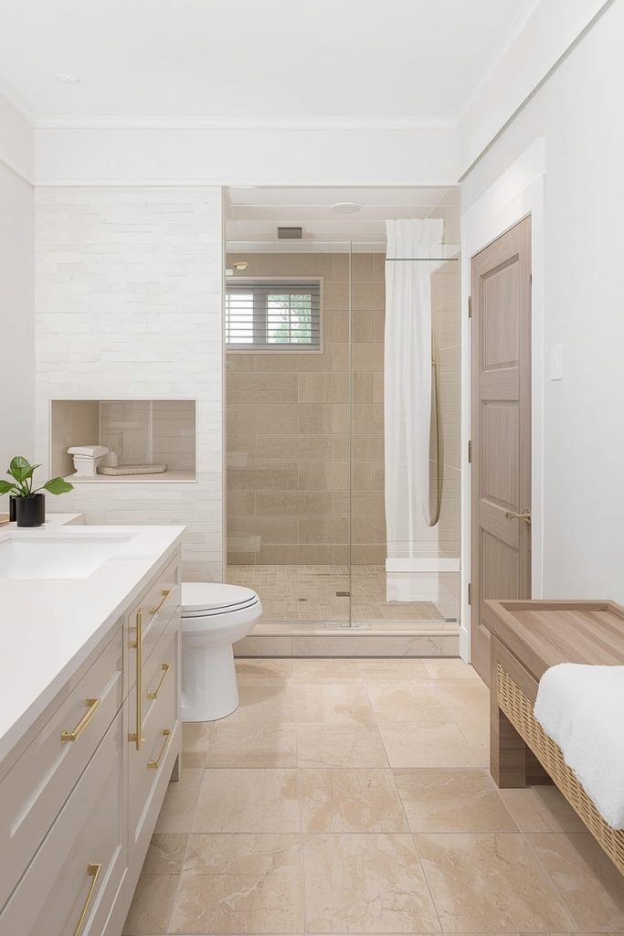 Subway Tile and Patterned Floor Tiles (Bathroom Tile Mix and Match Ideas)