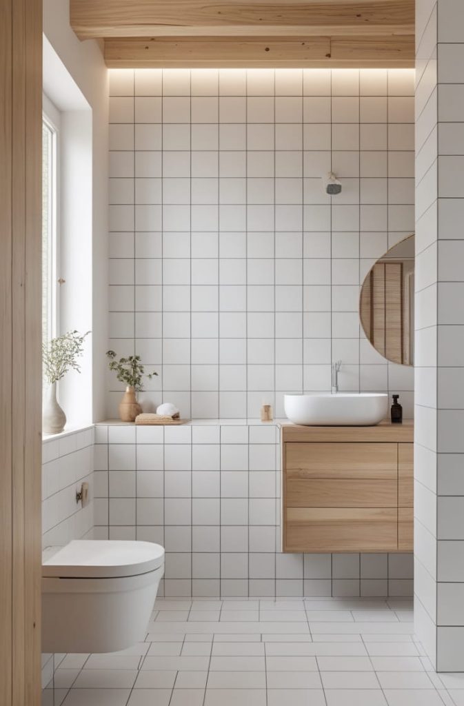 Textured Half Wall Bathroom Tiles
