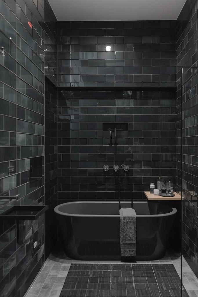 Vertical Tile Bathroom With Bathtub