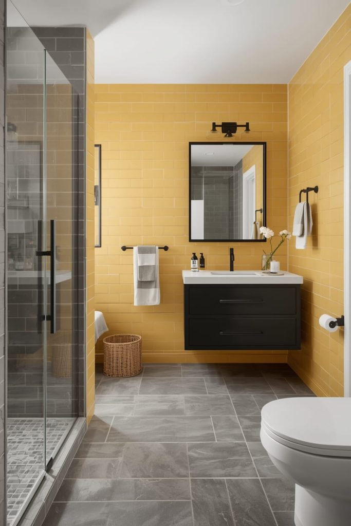 Yellow and Gray Bathroom Tile Combination